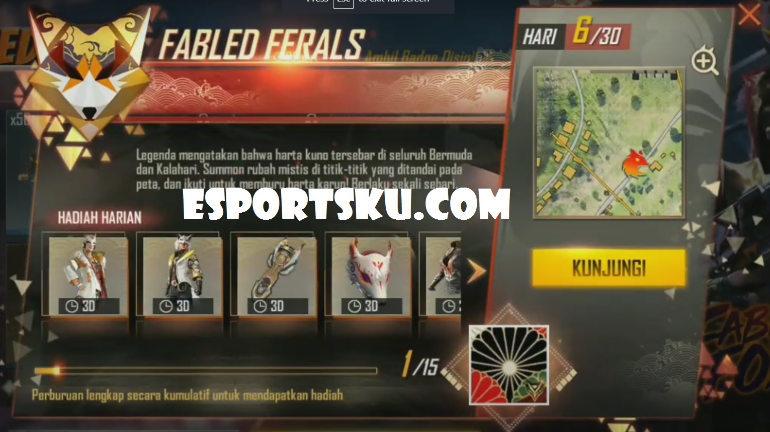 Lokasi Peta Harta Free Fire Hari Ke 6 Elite Pass 25 Bermuda FF Esportsku