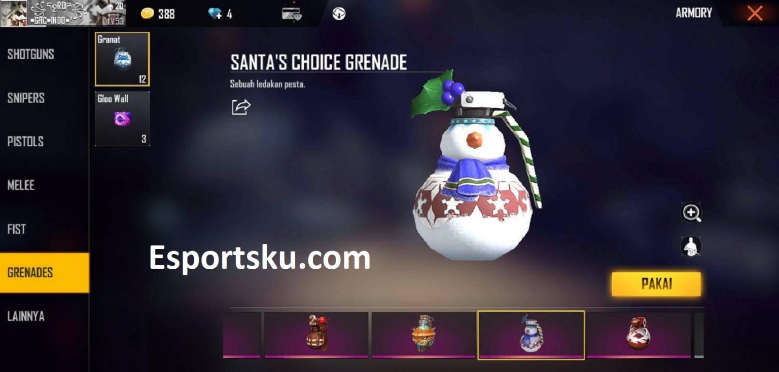 Skin Granat Santa Choise Gratis Free Fire Ff Esportsku