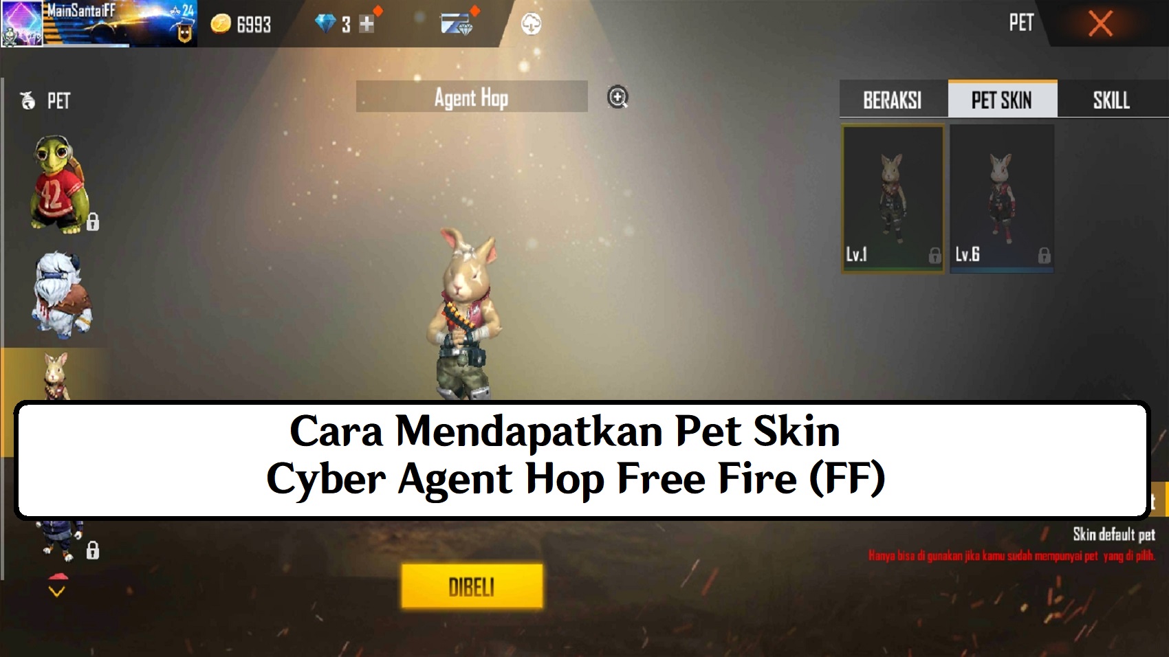 Cara Mendapatkan Pet Skin Cyber Agent Hop Free Fire FF Esportsku