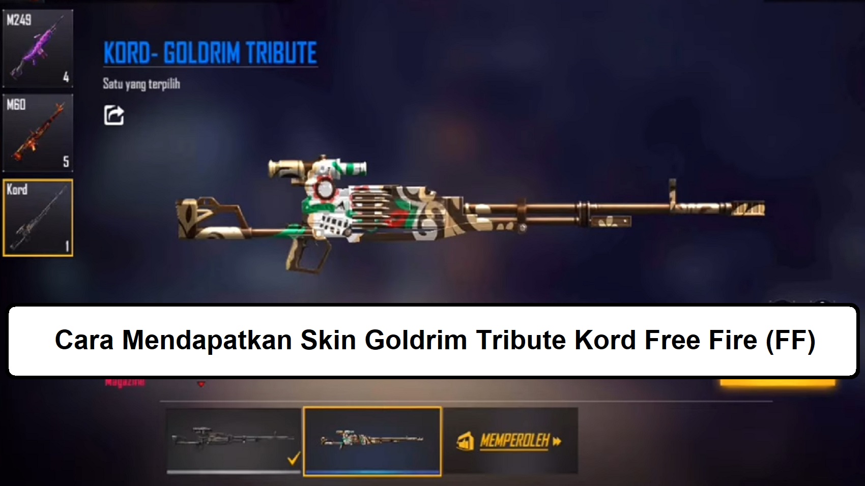 Cara Mendapatkan Skin Goldrim Tribute Kord Free Fire FF Esportsku