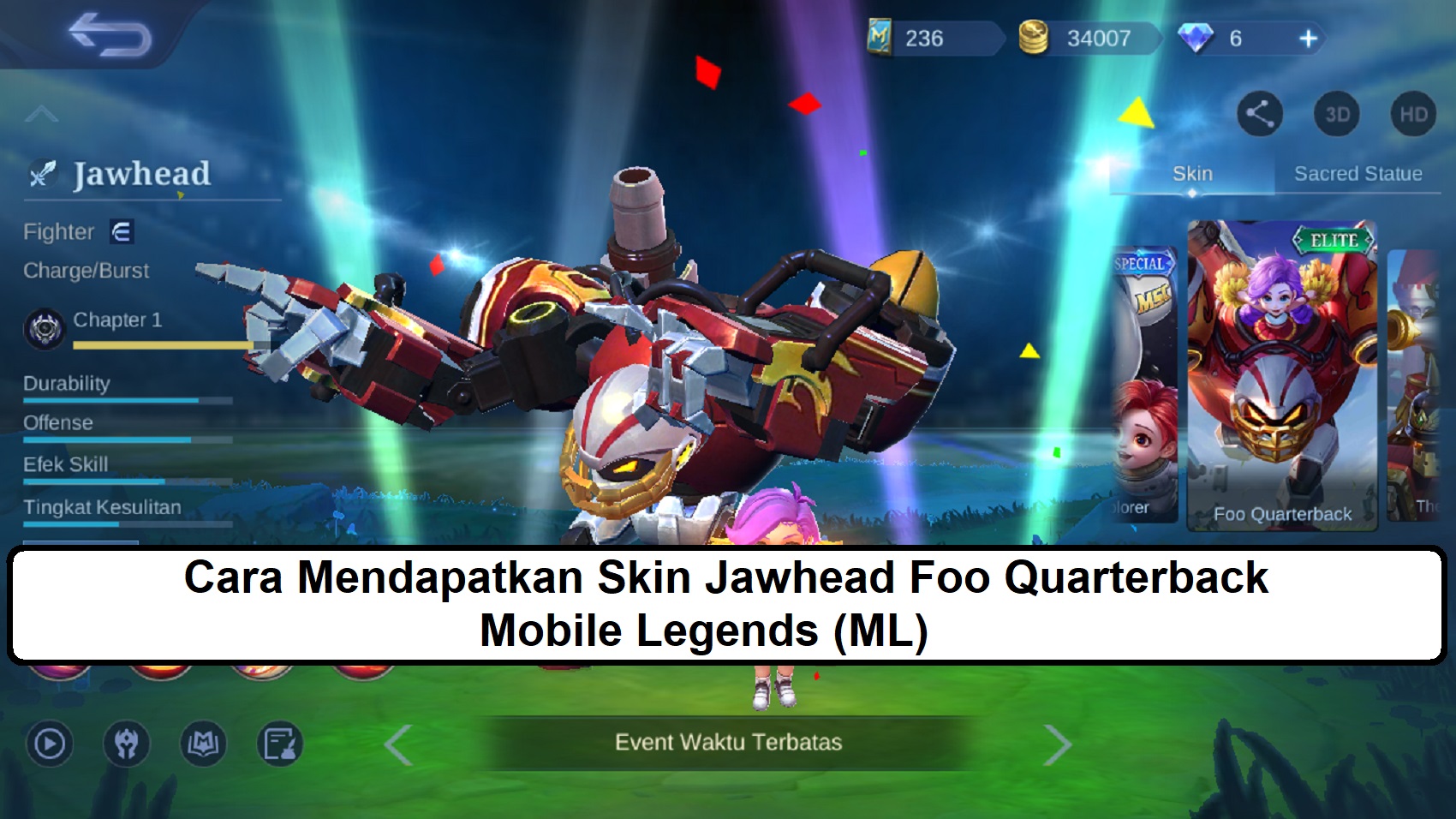 Cara Mendapatkan Skin Jawhead Foo Quarterback Mobile Legends ML