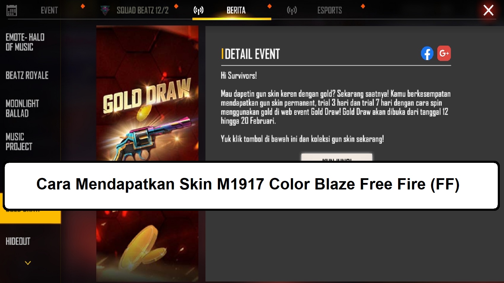 Cara Mendapatkan Skin M1917 Color Blaze Free Fire FF Esportsku