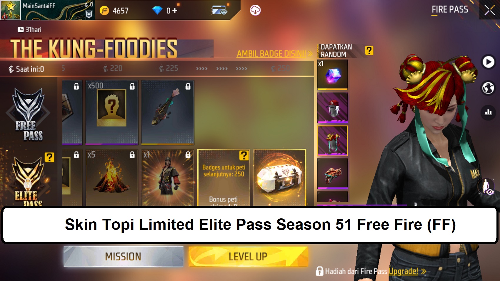 Skin Topi Limited Elite Pass Season 51 Free Fire FF Esportsku