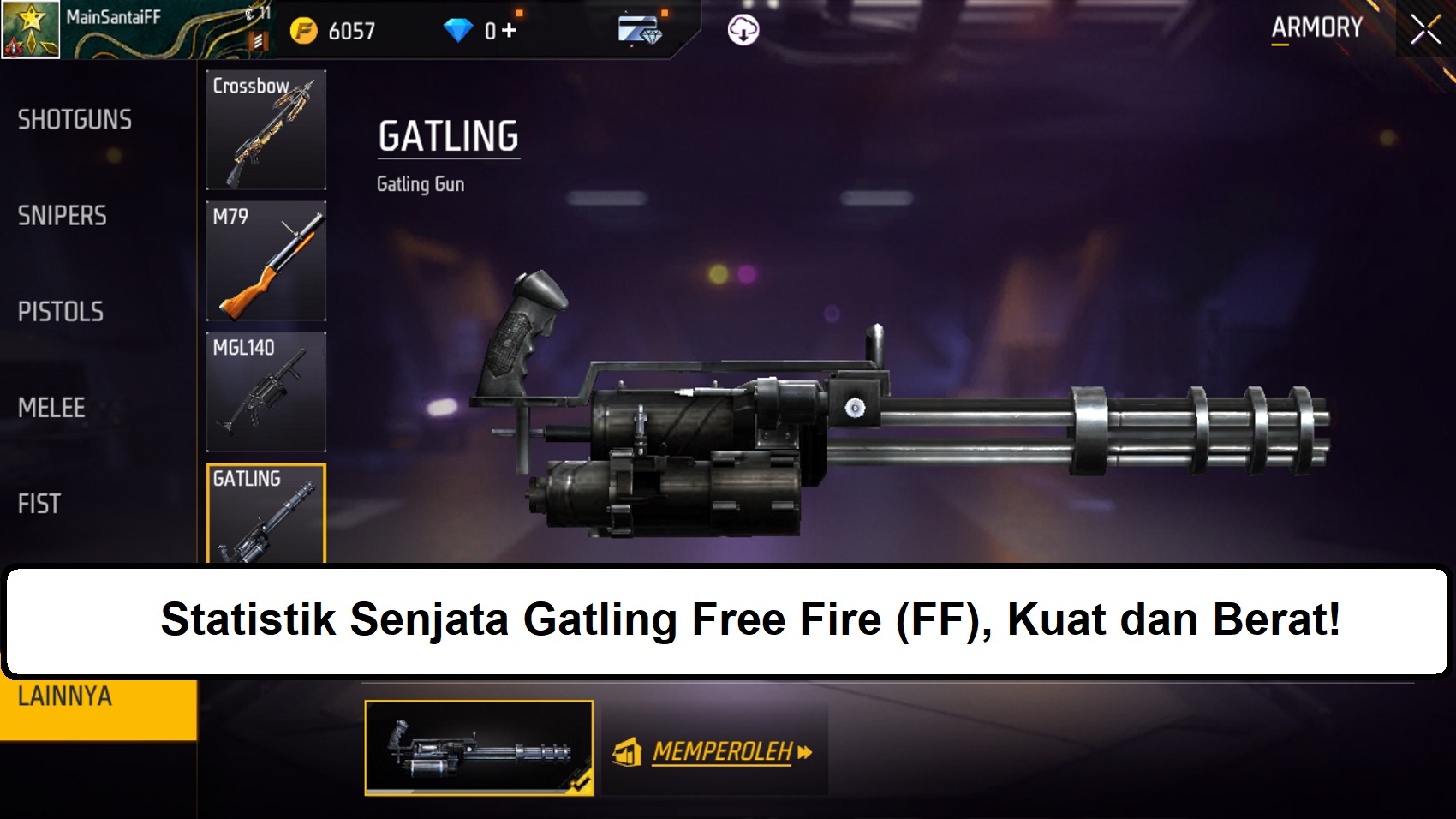 Statistik Senjata Gatling Free Fire FF Kuat Dan Berat Esportsku