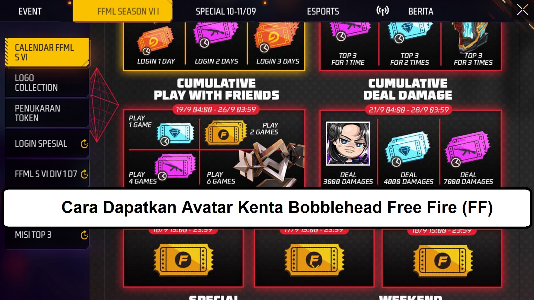 Cara Dapatkan Avatar Kenta Bobblehead Free Fire FF Esportsku