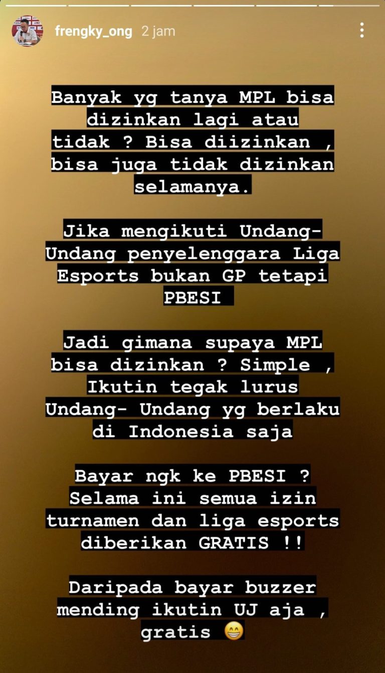 Jawaban PBESI Soal Perizinan MPL Indonesia Mobile Legends Esportsku