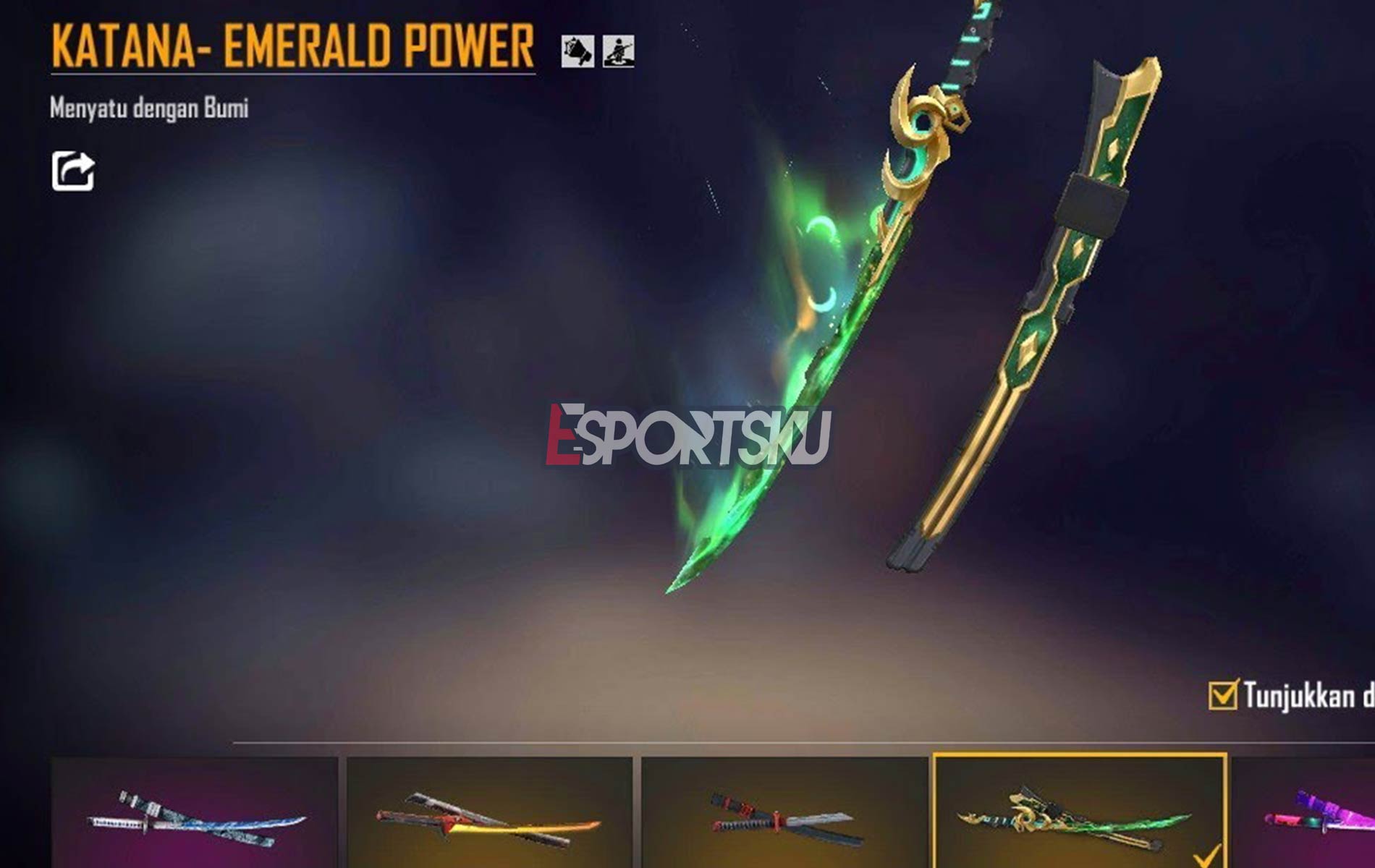 Harga Skin Katana Emerald Power Mythic Free Fire FF Esportsku