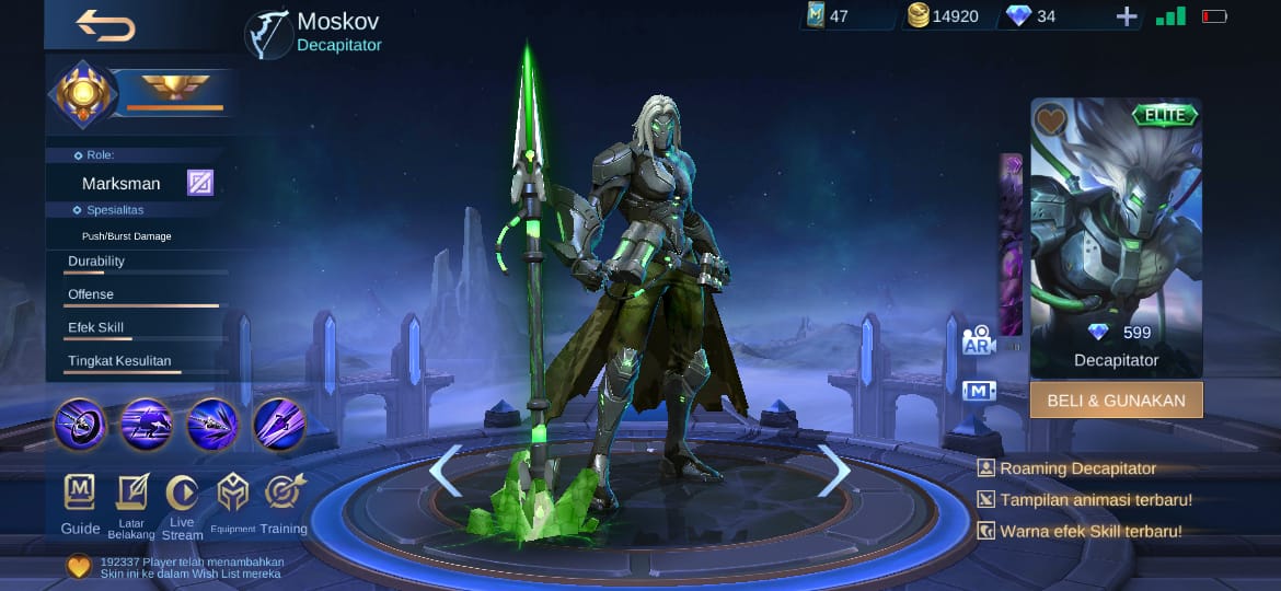 Moskov Skin Decapitator Elite Mobile Legends (ML) Price