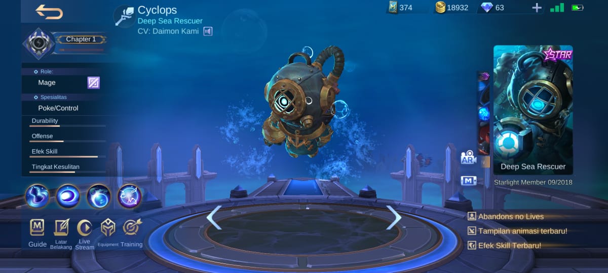 Harga Skin Cyclops Deep Sea Rescuer Starlight Mobile Legends (ML)