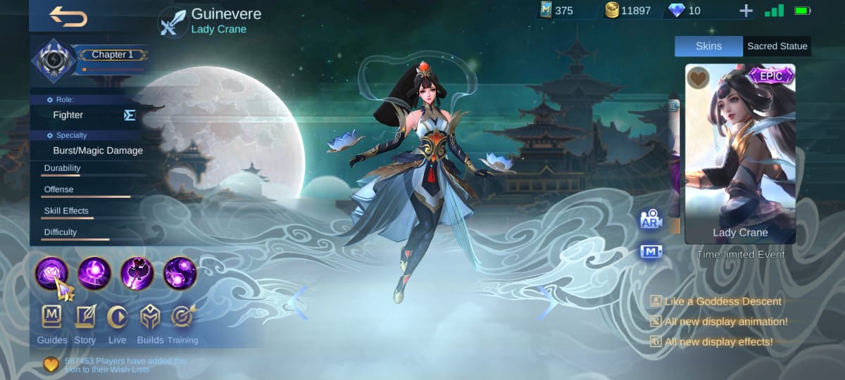 Harga Skin Guinevere Lady Crane Epic Mobile Legends (ML)