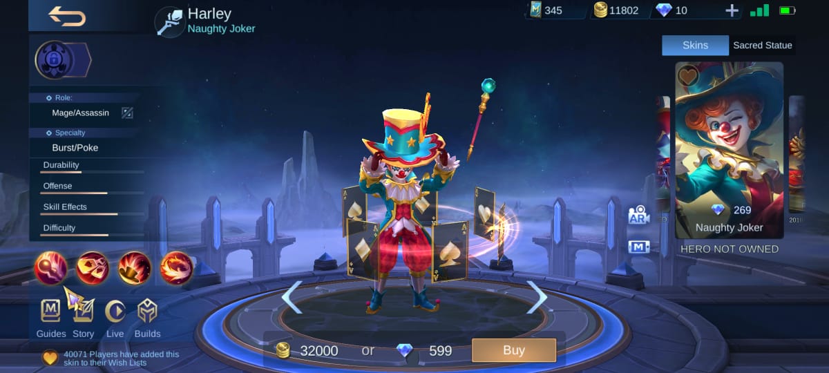 Harga Skin Harley Naughty Joker Normal Mobile Legends (ML)