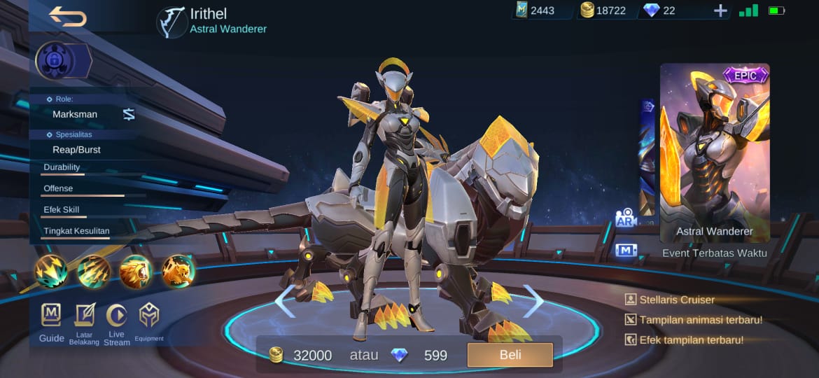 Price of Skin Irithel Astral Wanderer Epic Mobile Legends (ML)
