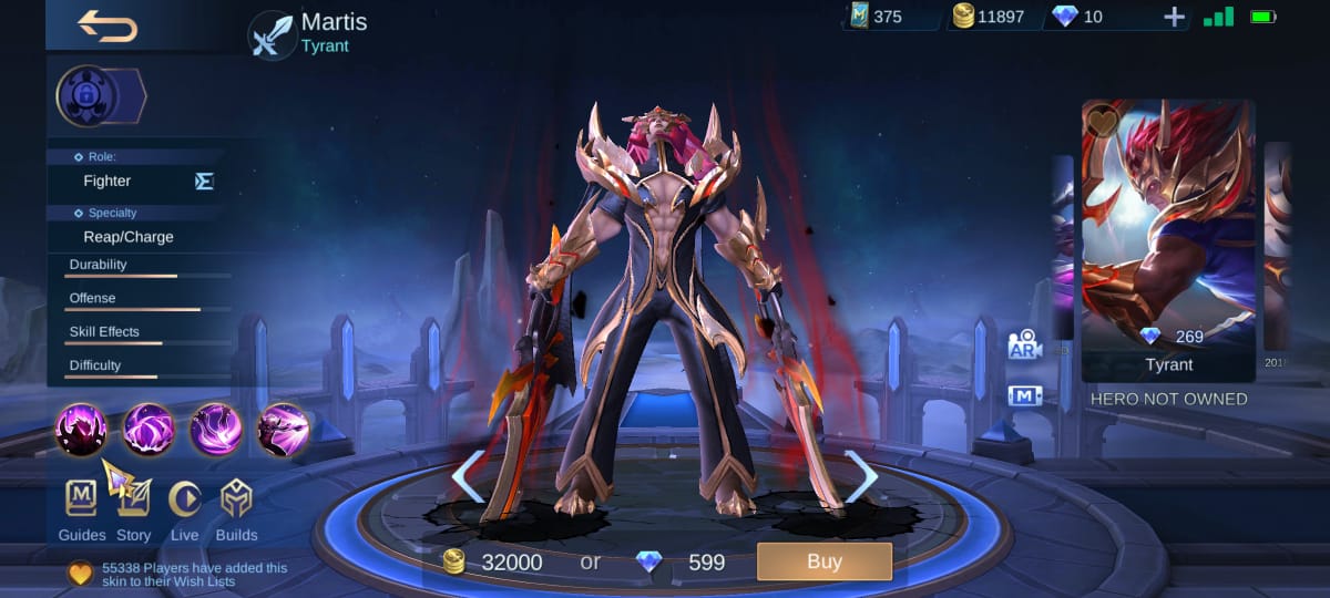 Harga Skin Martis Tyrant Normal Mobile Legends (ML)