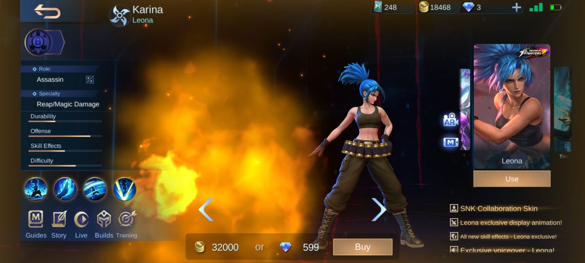 Harga Skin Karina Leona King of Fighters Mobile Legends (ML)