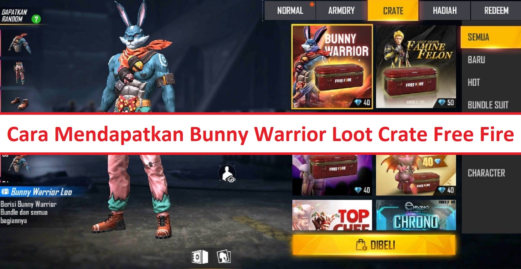 Cara Mendapatkan Bunny Warrior Loot Crate Free Fire (FF)