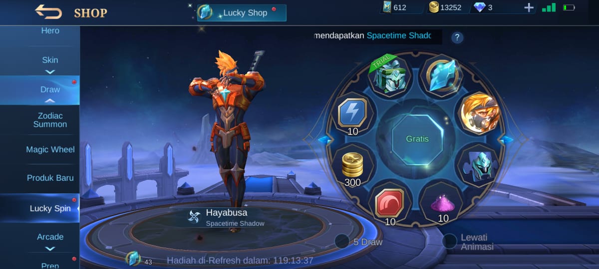 Trik Lucky Spin Hayabusa Spacetime Shadow Mobile Legends