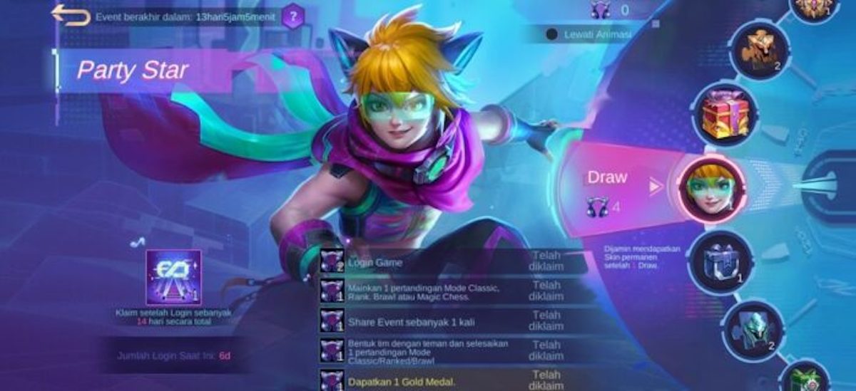 Cara Dapatkan Skin Harith Gratis 515 Party Star Mobile Legends (ML)