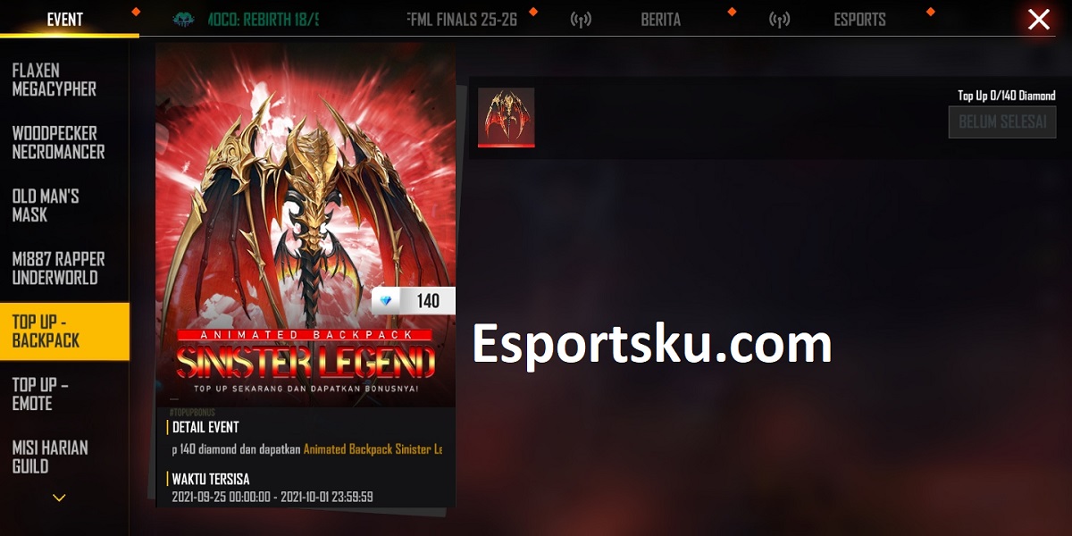 Cara Mendapatkan Backpack Sinister Legend Free Fire (FF)