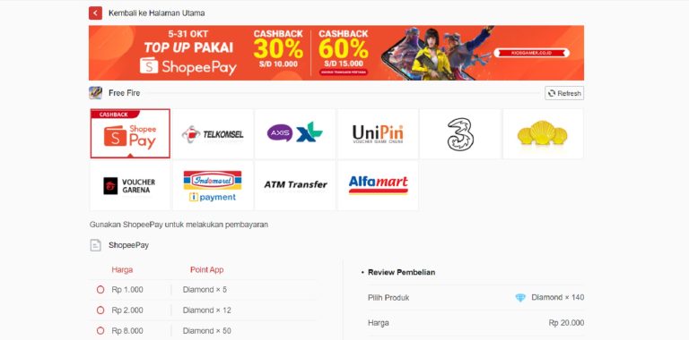 Kiosgamer FF, Top Up Free Fire Termurah!