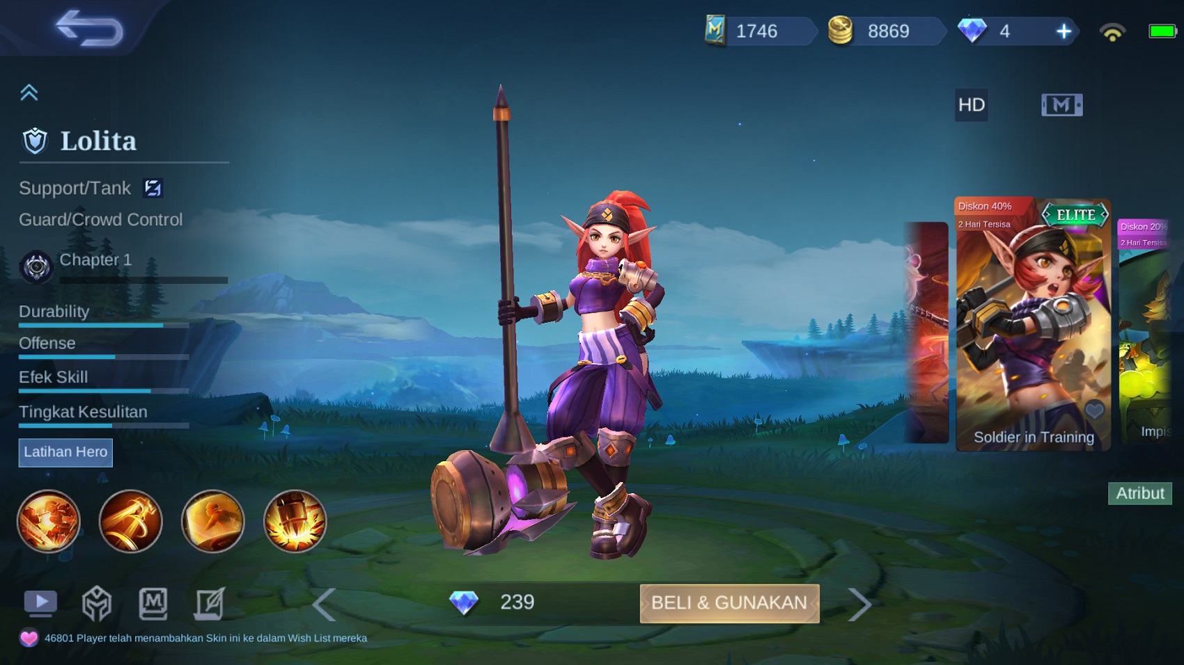 Harga Skin Lolita Soldier in Training Elite Mobile Legends (ML)