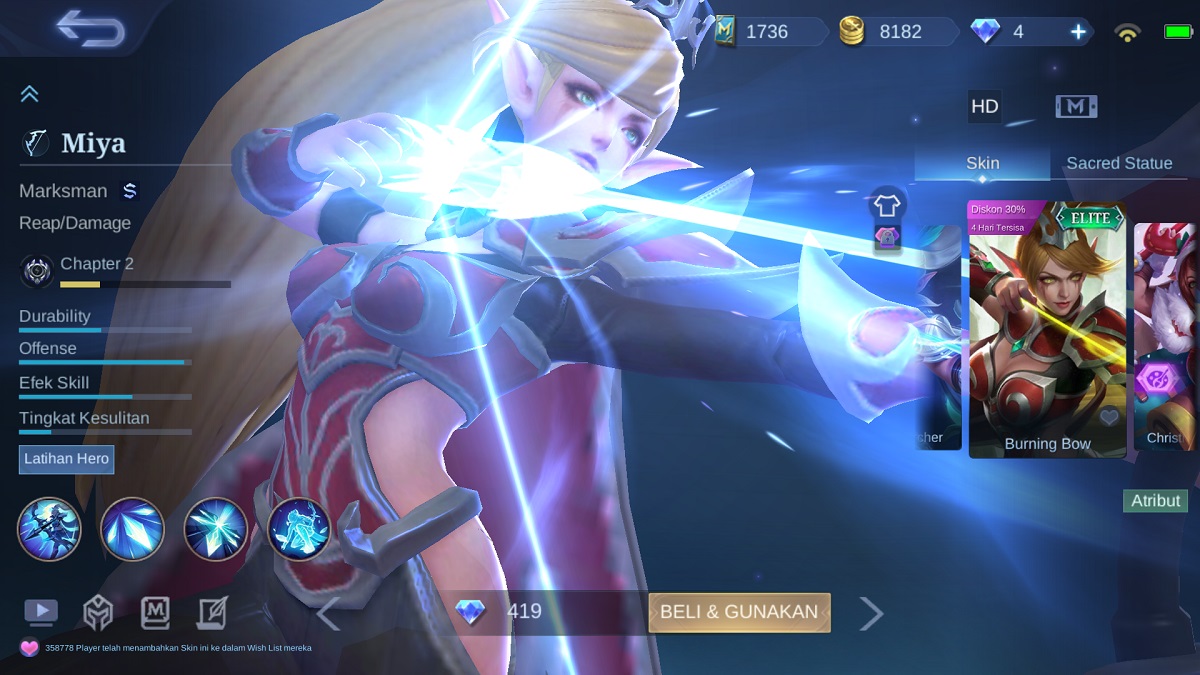 Harga Skin Miya Burning Bow Elite Mobile Legends (ML)