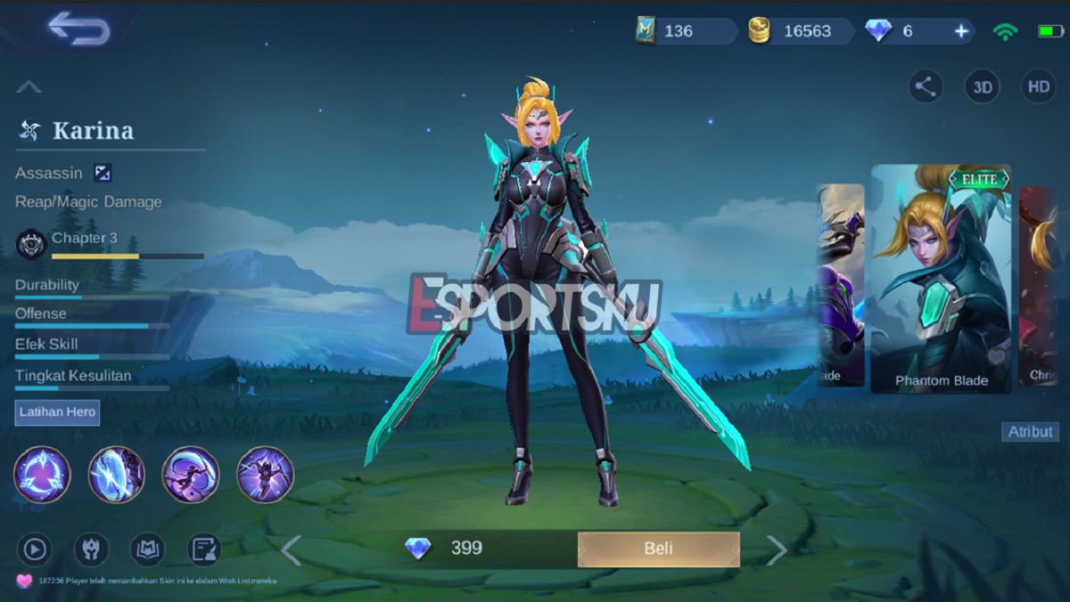 Harga Skin Karina Phantom Blade Elite Mobile Legends (ML)