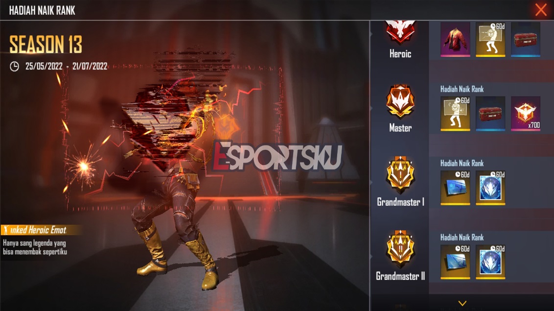 Cara Dapatkan Emote CS Ranked Heroic Free Fire (FF)