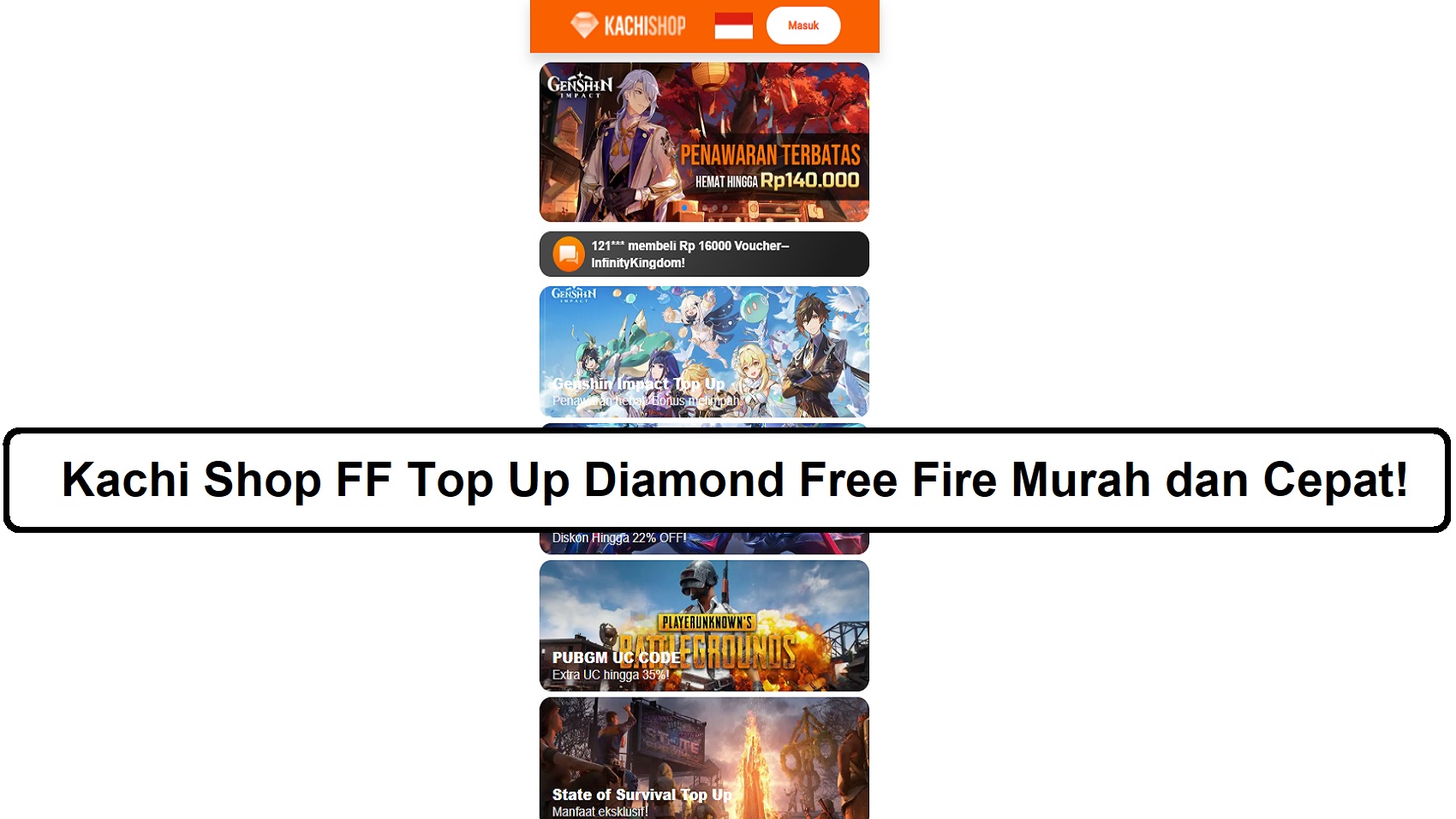 Kachi Shop FF Top Up Diamond Free Fire Murah dan Cepat!