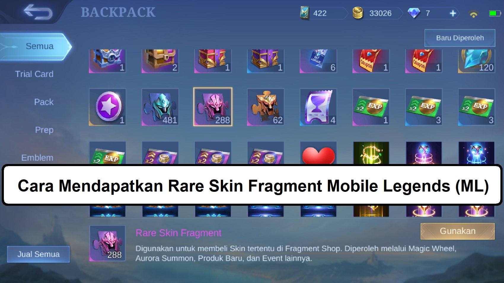 Cara Mendapatkan Rare Skin Fragment Mobile Legends (ML)