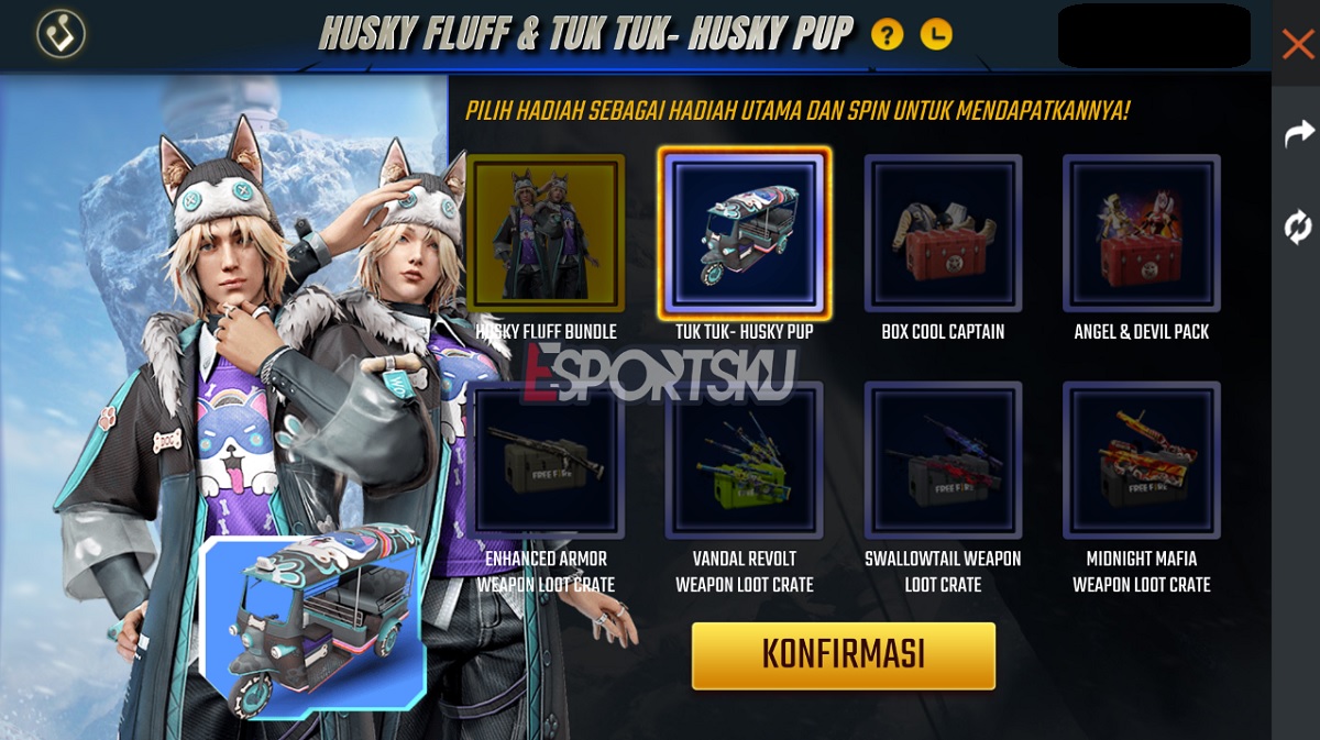 Cara Dapatkan Skin Husky Pup Tuk Tuk Free Fire (FF)