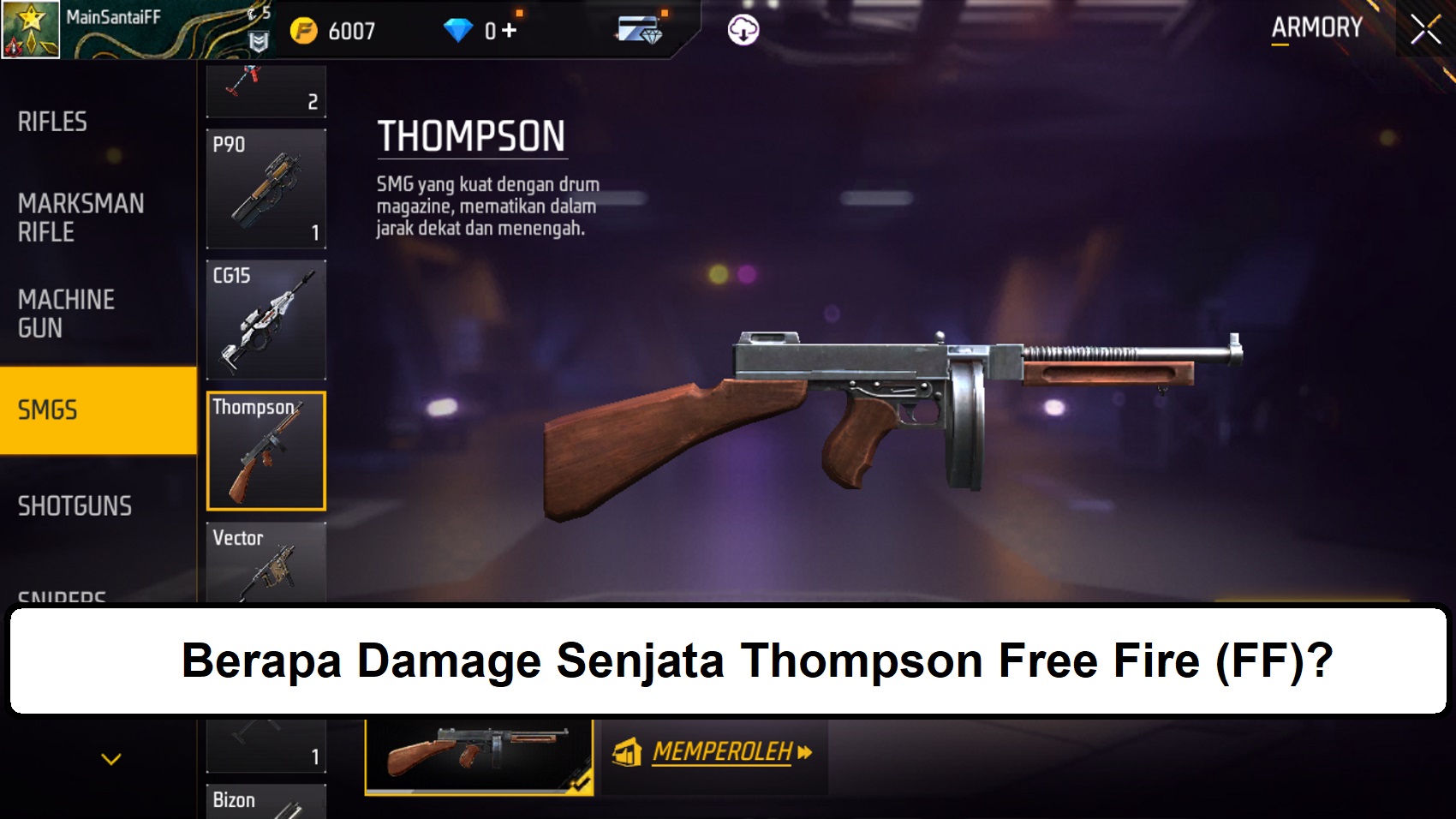 Berapa Damage Senjata Thompson Free Fire (FF)?
