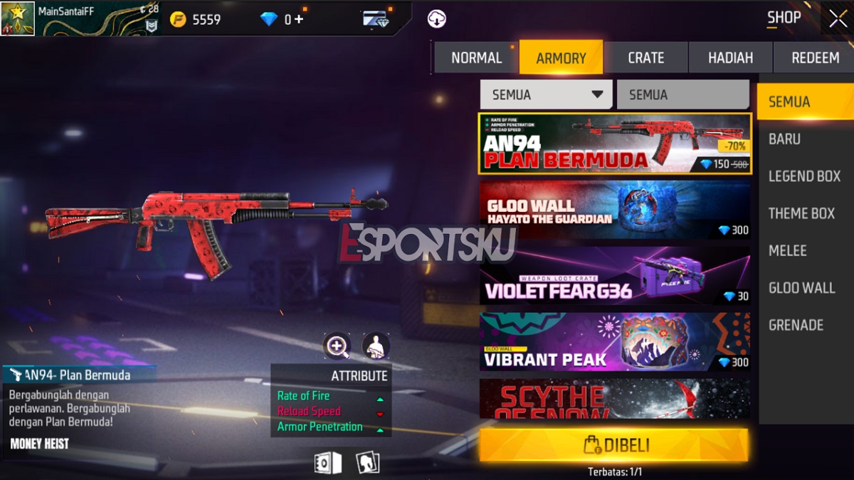 Cara Dapatkan Skin AN94 Plan Bermuda Free Fire (FF)