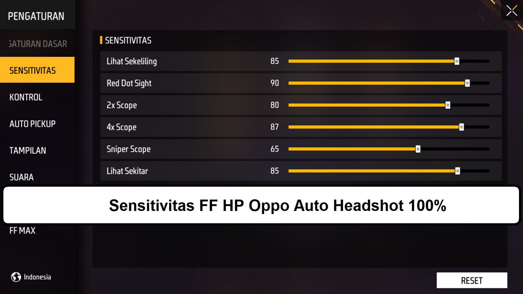 sensitivitas ff hp oppo f1s auto headshot