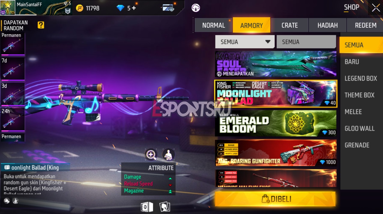 Weapon Crate Moonlight Free Fire, Skin Senjata Lagu FF!