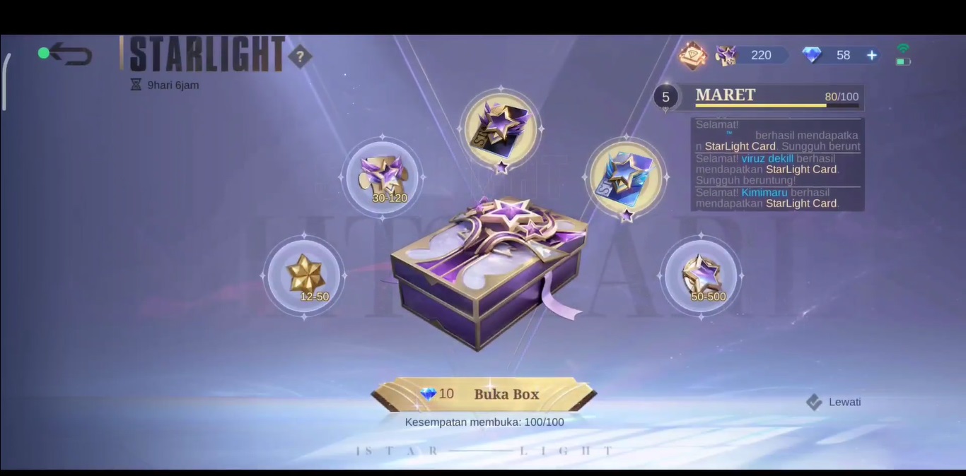 Drop Rate Starlight Lucky Chest Mobile Legends (ML)
