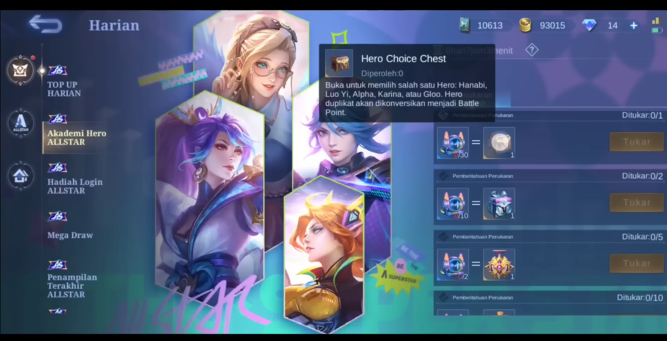 Hero Prizes in the ALLSTAR Chest Event Mobile Legends (ML) - Esports