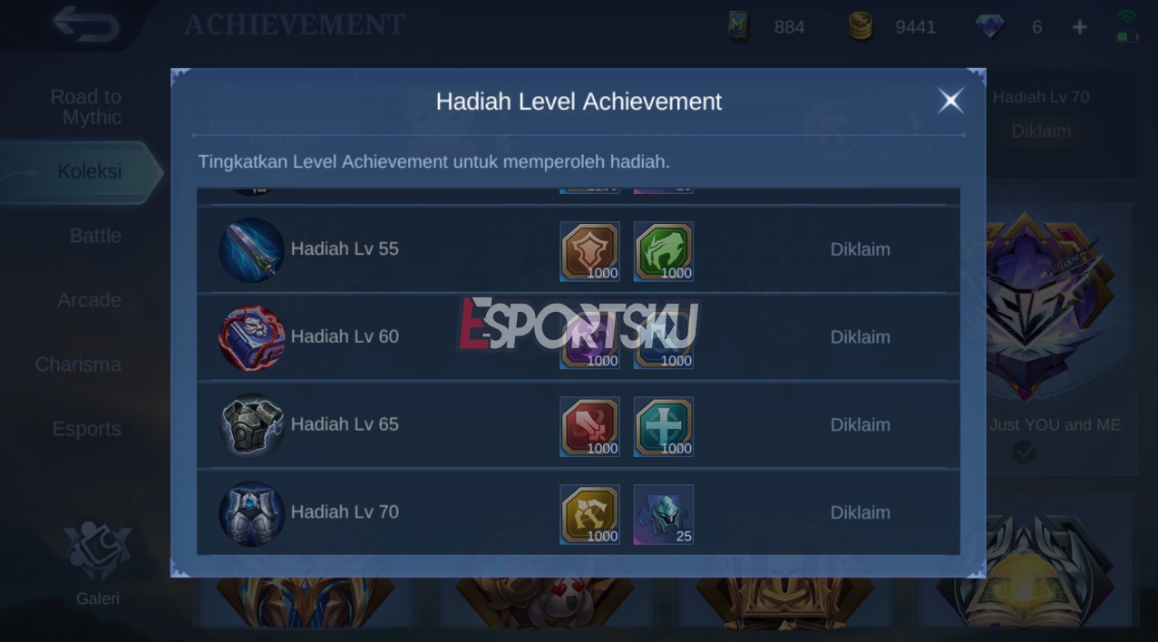 Level Hadiah Achievement Mobile Legends (ML)