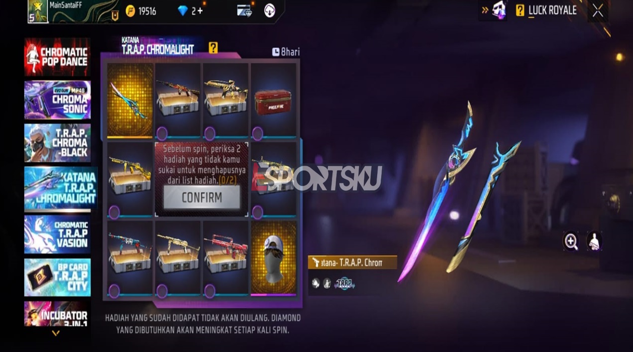 Harga Skin Katana Trap Chromalight Mythic Free Fire (FF)