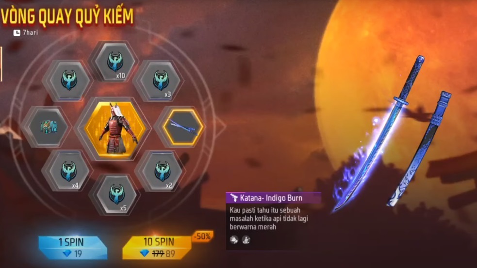 Kode Redeem Skin FF Katana Indigo Burn