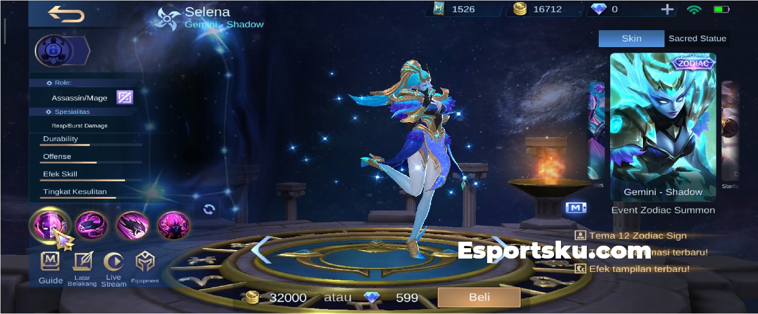 Zodiac Revamp Selena & Karina Skin Release Schedule Mobile Legends (ML) Esports