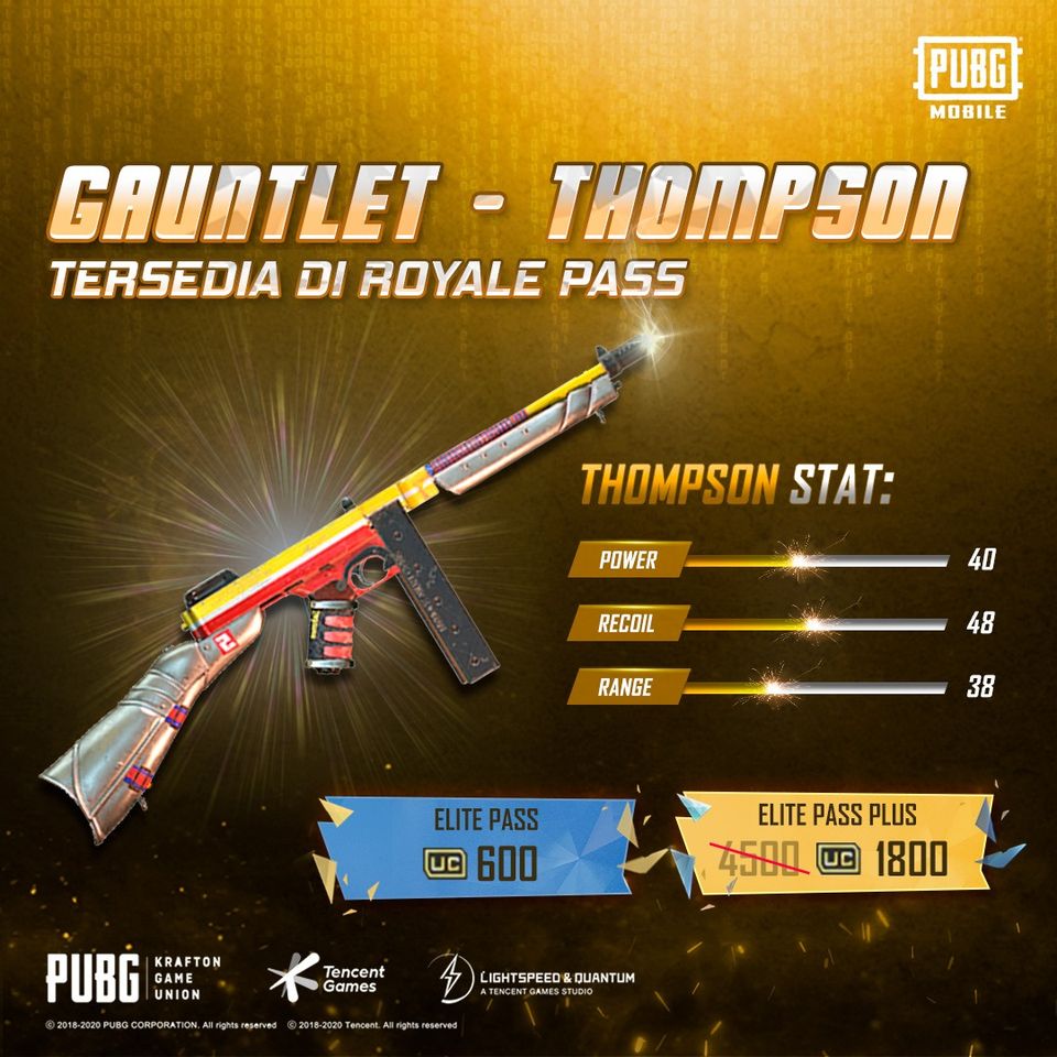 Skin Senjata Gauntlet Thompson Hadir Di Royale Pass Pubg Mobile Esportsku