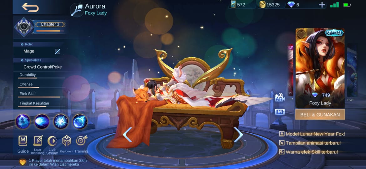 Price Skin Aurora Foxy Lady Lunar Fest Mobile Legends (ML) - Esports