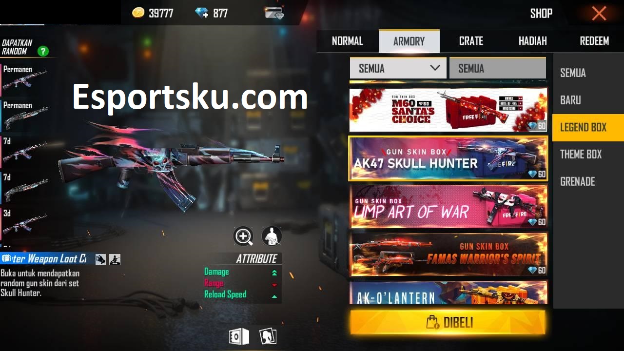 Cara Mendapatkan Skin FF AK47 Skull Hunter Free Fire Esportsku