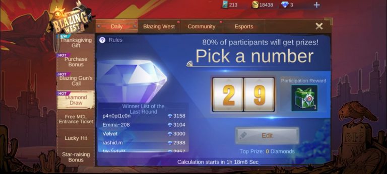 Tips Memilih Nomor Keberuntungan Event Diamond Draw Mobile