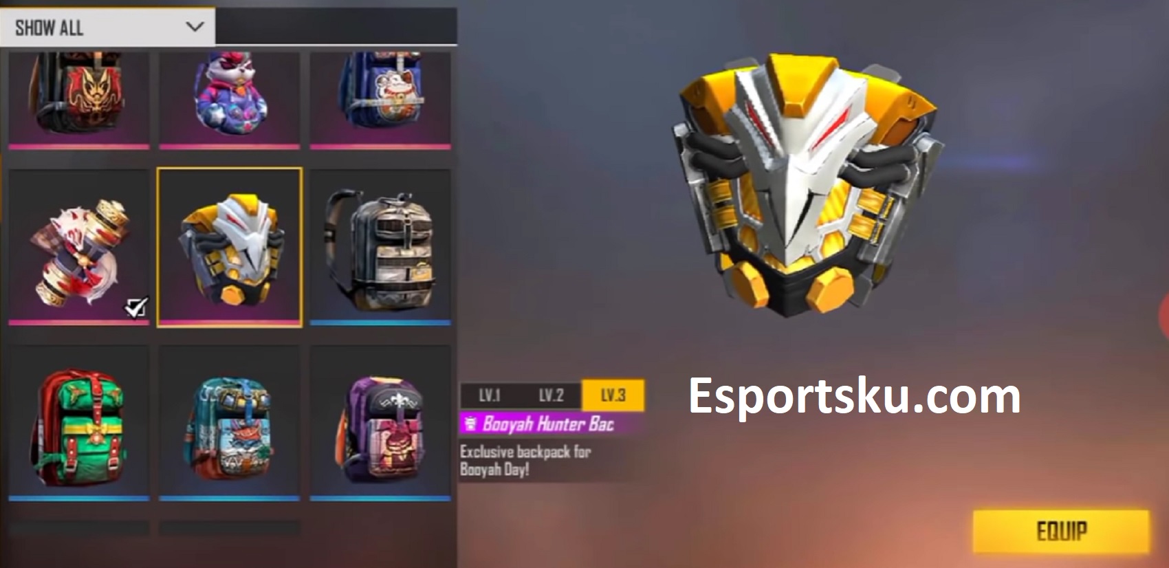 Cara Mendapatkan Skin Backpack Booyah Hunter Free Fire (FF) Esportsku
