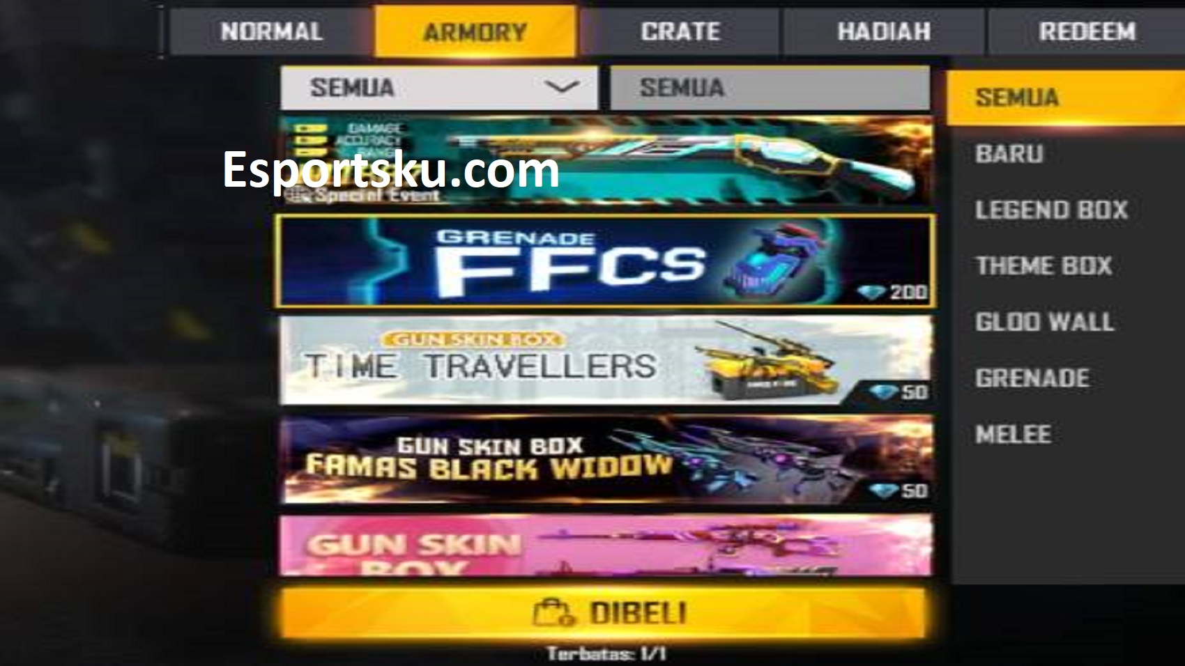 Cara Mendapatkan Skin FFCS Grenade Free Fire (FF) Esportsku