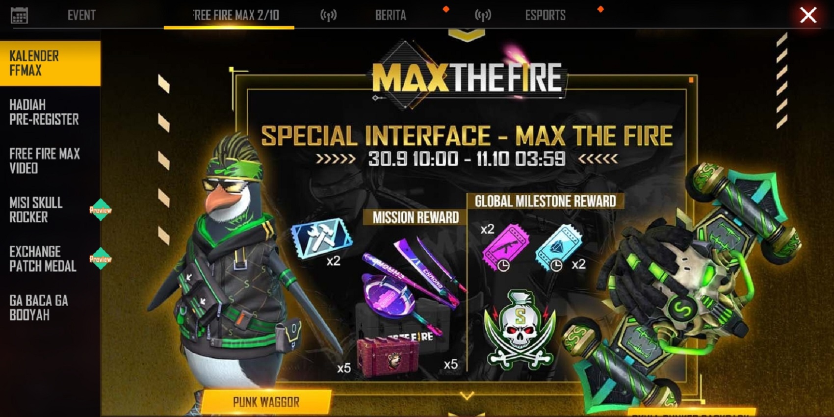 Cara Mendapatkan Backpack Skull Punker Free Fire (FF) Esportsku