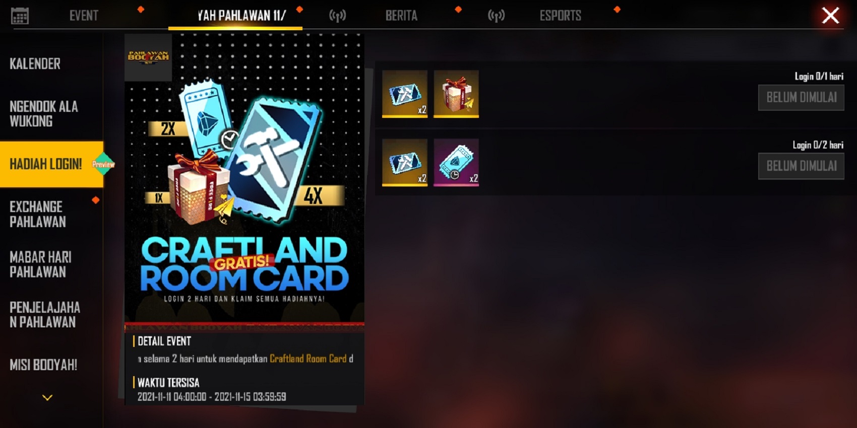 Craftland Room Card Dari Hadiah Login Free Fire Ff Esportsku