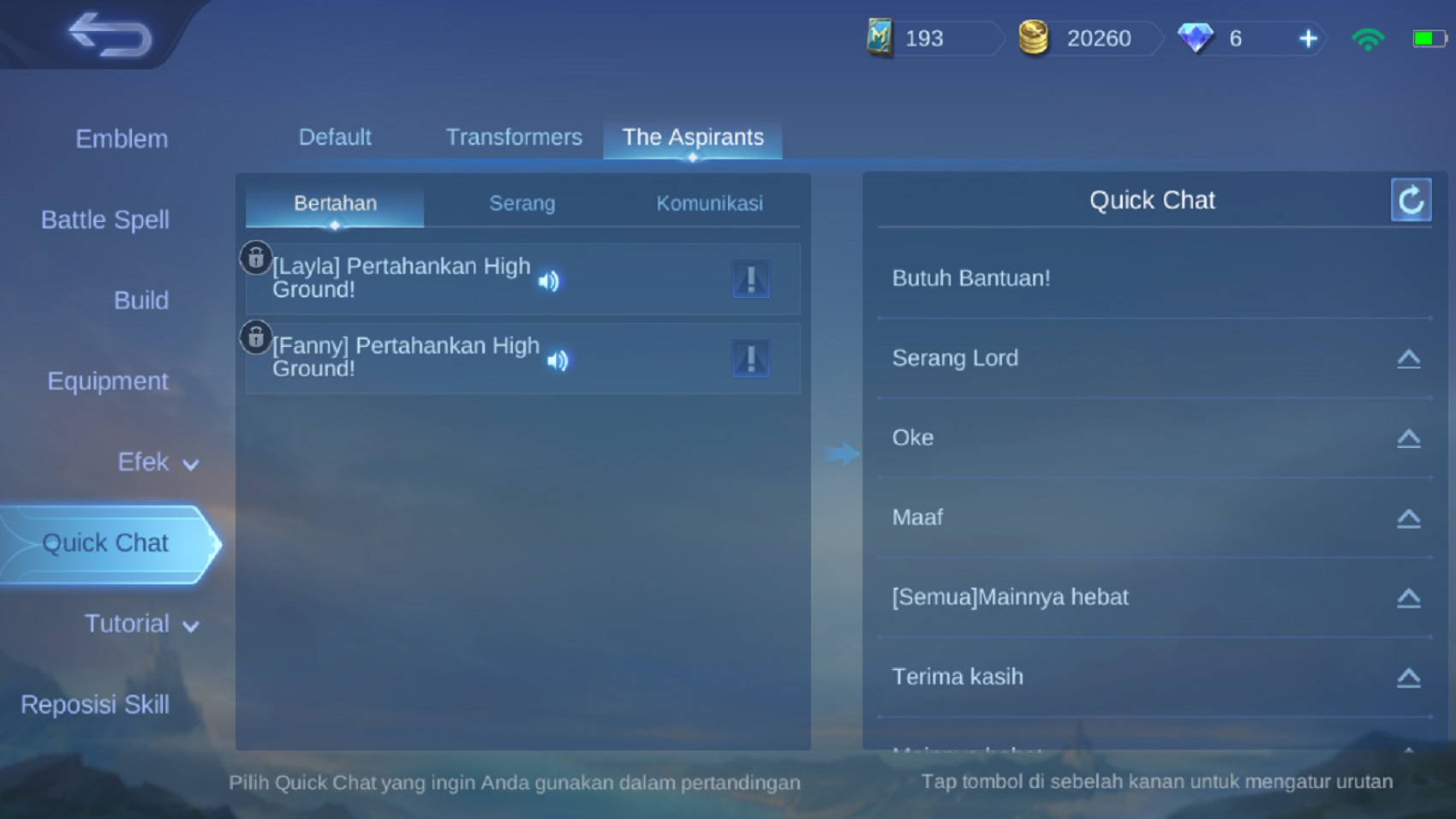 Cara Mendapatkan Quick Chat Aspirant Mobile Legends (ML) Esportsku