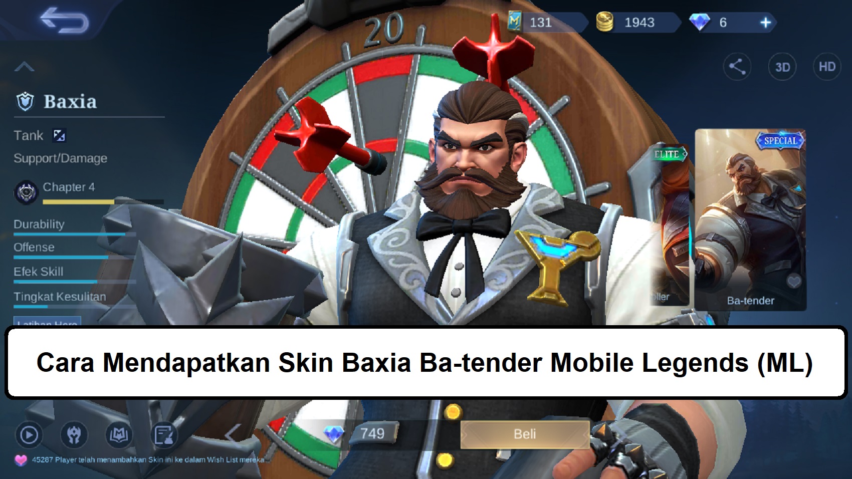 Cara Mendapatkan Skin Baxia Ba-tender Mobile Legends (ML) – Esportsku